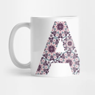 Dark Floral Mandala Capital Letter A Grey Mug